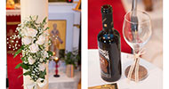 Tray with wine and wedding candles for the ceremony